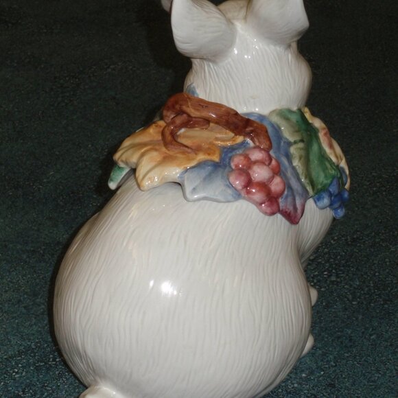 Bunny Rabbit Cookie Jar 11.25" Fitz And Floyd Essentials Fruits CHRISTMAS GIFT! - Picture 7 of 10